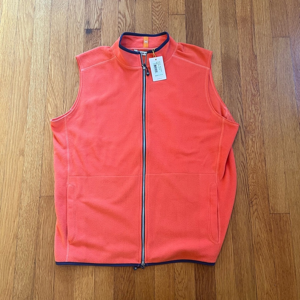 NWT Peter Millar Thermal Flow Micro fleece Vest Burning Sunset Lg Read Stain